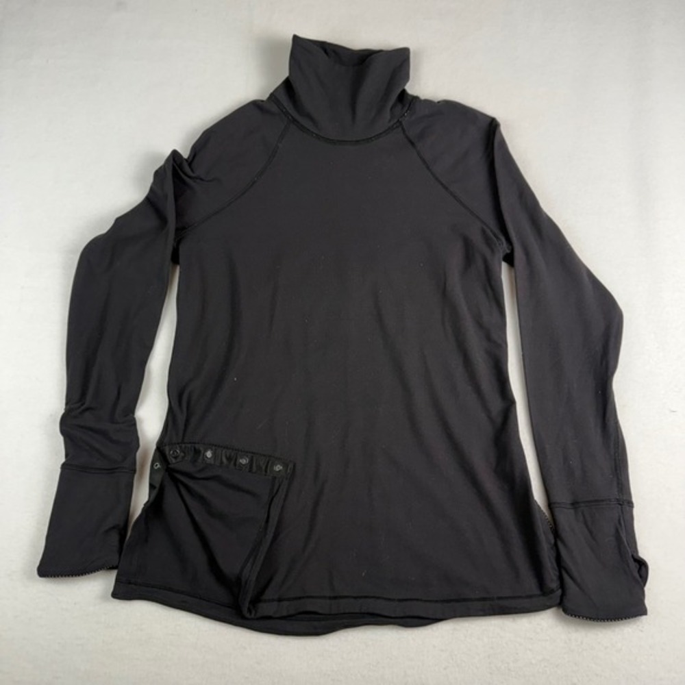Lululemon Athletica Black Turtleneck Long Sleeve Top‎ Snap Side Slits Size 6